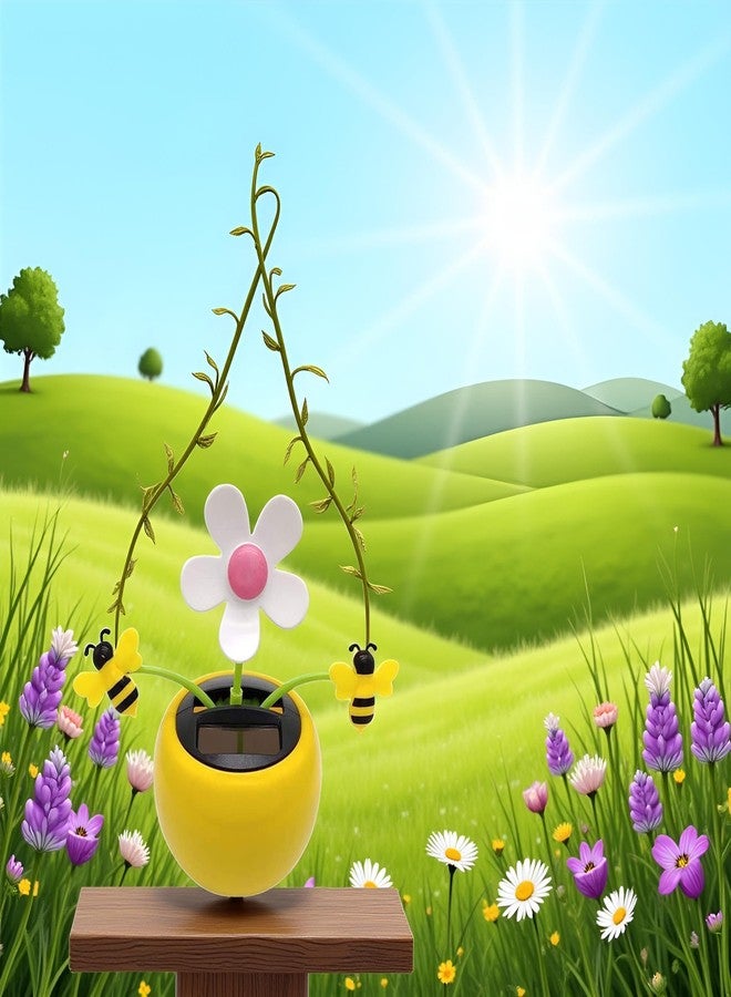 Mozff Yellow for Apple Blossom Solar Dancing Flower Sunflower Toy, Figurines Ornament, Car Swinging Decoration, Windowsill Honey Bee Swing, Solar Power Kits, Decorations - Image 4